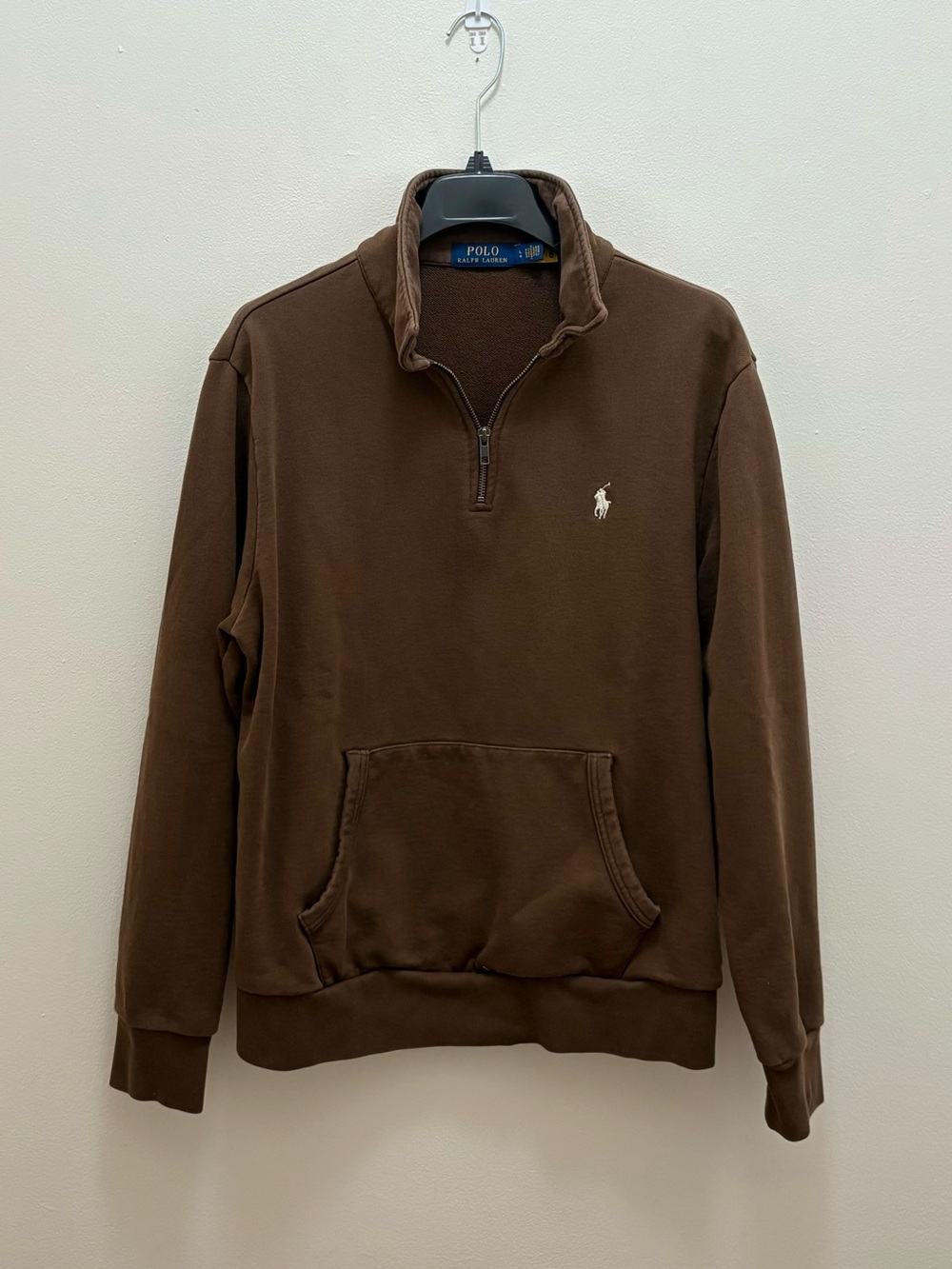 Polo Ralph Lauren Brown French Terry Quarter Zip Sweatshirt Size Large Preppy - Picture 2 of 16